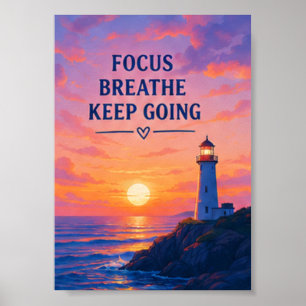 Poster Phare Coucher de soleil Continuez Respirer Concent