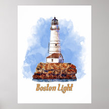 Phare de Boston Light - Aquarelle Massachusetts