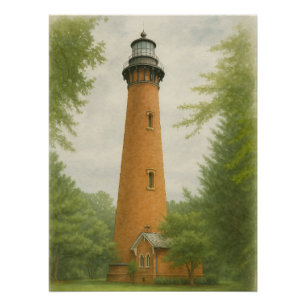 Poster Phare de Currituck Beach Aquarelle