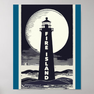Poster Phare de Fire Island New York Lune 