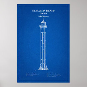 Poster Phare de l'île St Martin - Michigan - AD