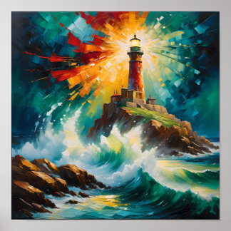 Poster Phare de Lumière et Tempête – Abstrait 