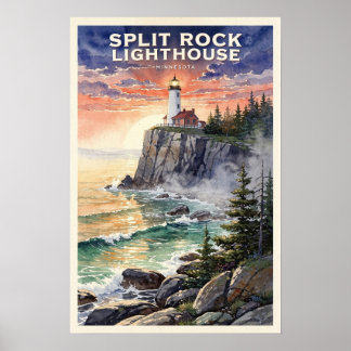 Poster Phare de Split Rock Minnesota Voyage Rétro