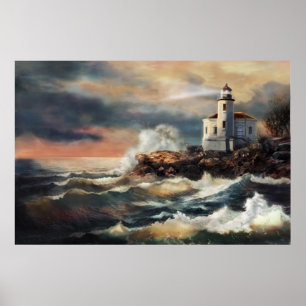 Poster Phare en lumière du soir