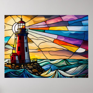 Poster Phare en verre tendu à Sunrise