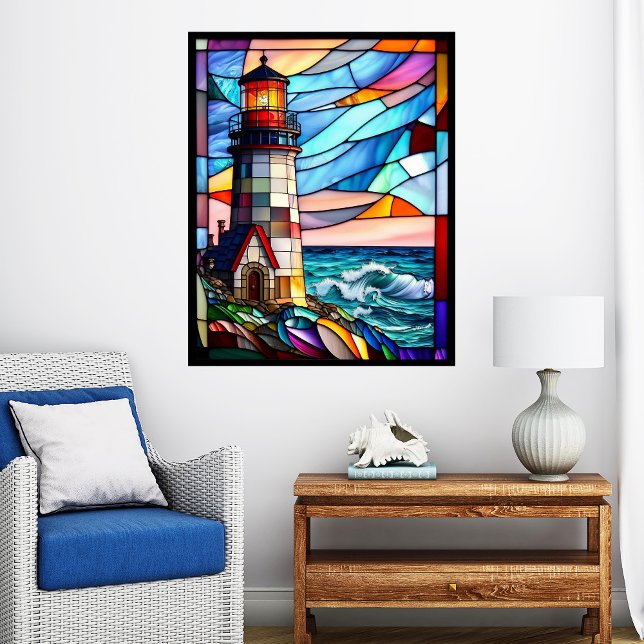 Poster Phare en verre tendu au coucher du soleil (Créateur téléchargé)