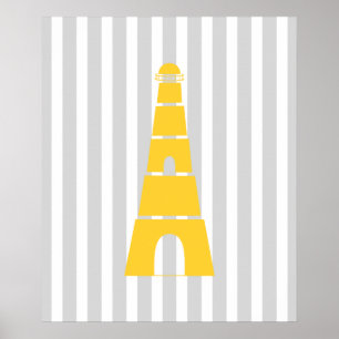 Poster Phare marin rayé gris et jaune