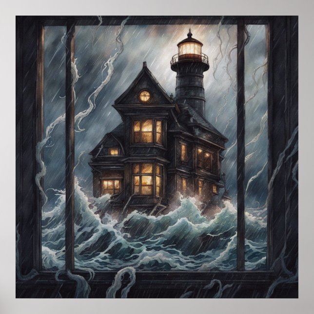Poster Phare Nuit Orageuse (Devant)