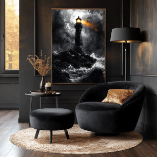 Poster Phare orageux dans un style monochrome dramatique