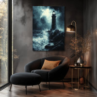 Phare orageux la nuit - Art au fusain