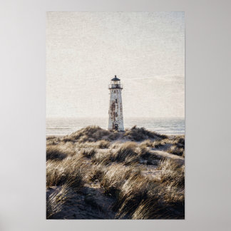 Poster Phare Patiné Parmi les Dunes Côtières