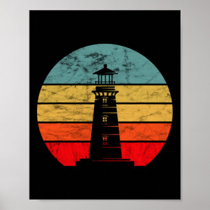 Poster Phare Rétro Vintage Plage Bateau Bord de mer Vie