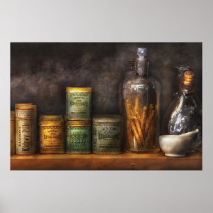 Poster Pharmacie - Pastilles contre la toux et pilules po