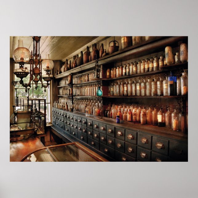 Poster Pharmacie - Tant de tiroirs et de bouteilles (Devant)