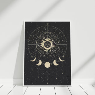 Poster Phases Boho noir et beige Zodiac Moon