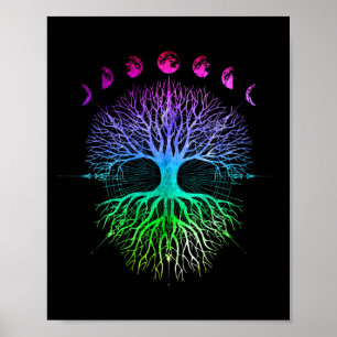 Poster Phases de l'arbre de vie hippy de la lune