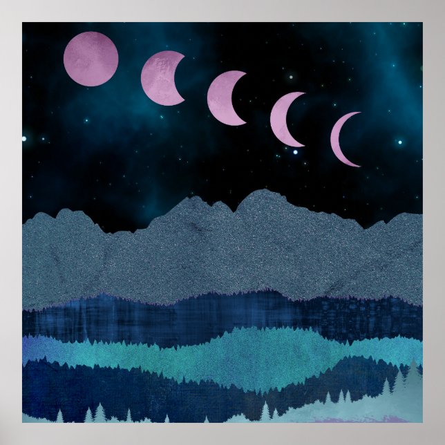 Poster Phases de lune rose Paysage (Devant)