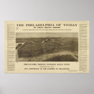 Poster Philadelphia Penn 1908 Antique carte panoramique