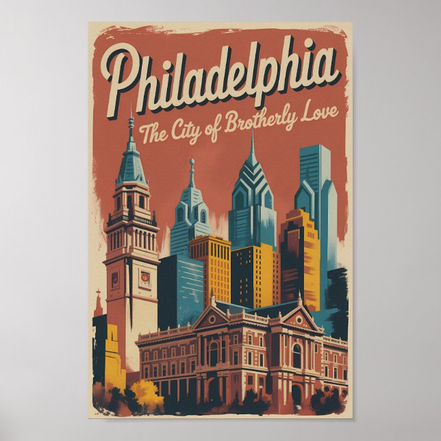 Poster Philadelphia Pennsylvania Illustration Travel Art (Devant)