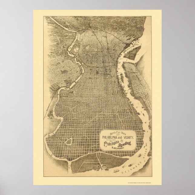 Poster Philadelphie, PA Carte panoramique - 1870 (Devant)