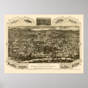 Poster Philadelphie, PA Carte panoramique - 1876