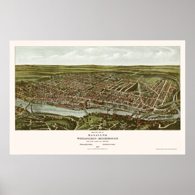 Poster Philadelphie, PA Carte panoramique - 1907 (Devant)