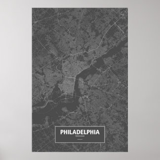 Poster Philadelphie, Pennsylvanie (blanc sur noir)