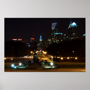 Poster Philadelphie Pennsylvanie, centre-ville la nuit.