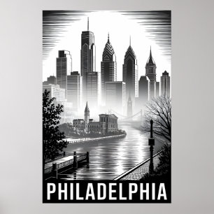 Poster Philadelphie Pennsylvanie Gravure Noir Blanc