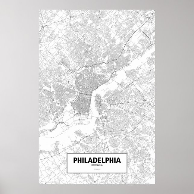 Poster Philadelphie, Pennsylvanie (noir sur blanc) (Devant)