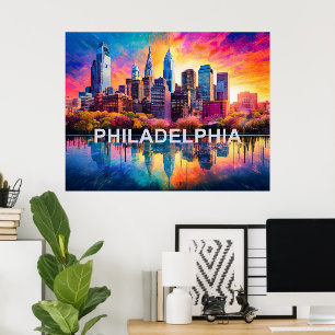 Poster Philadelphie Skyline Art urbain coloré