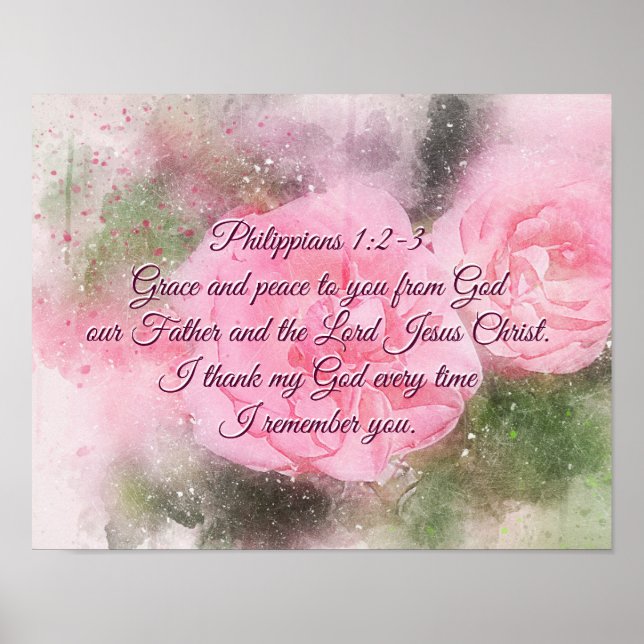 Poster Philippiens 1:2-3 Grace et Paix pour vous Rose ros (Devant)