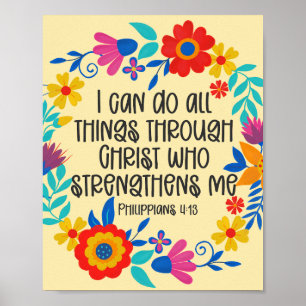 Poster Philippiens 4:13 Bible Écriture Folk Art Floral
