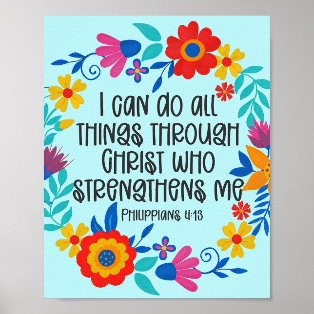 Poster Philippiens 4:13 Bible Écriture Folk Art Floral (Devant)