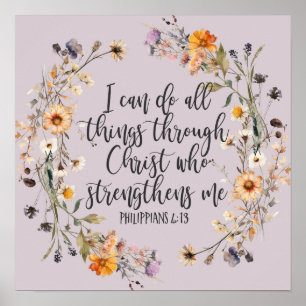 Poster Philippiens 4:13 Bible Scripture Verse Floral Boho