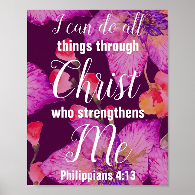 Poster Philippiens 4:13 Bible Verse Floral (Devant)