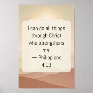 Poster Philippiens 4:13 Montagne de terre cuite Écriture
