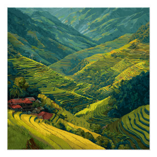 Poster Philippines Banaue Rizières en terrasses vibrantes