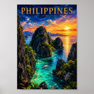 Poster Philippines : Coucher de soleil tropical sur la cô