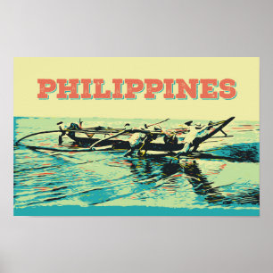 Poster Philippines, scène de pêche dans les îles Visayas