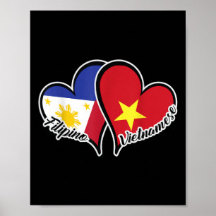 Poster Philippines Viêt Nam Coeur du drapeau à moitié Phi