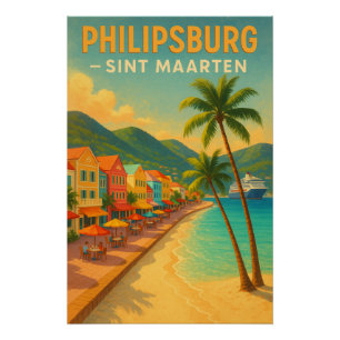Poster « PHILIPSBURG — SINT MAARTEN » rétro Voyage 2026