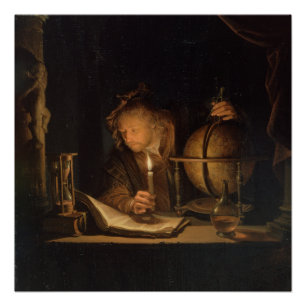 Poster Philosophe étudiant par lueur d'une bougie
