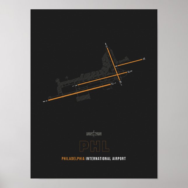 Poster PHL - Philadelphie Airport Runway Diagram Art (Devant)