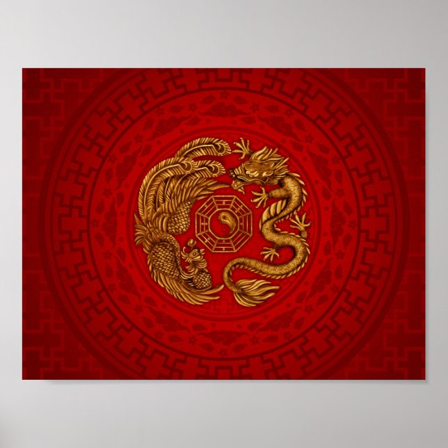 Poster Phoenix and Dragon with bagua #4 (Devant)