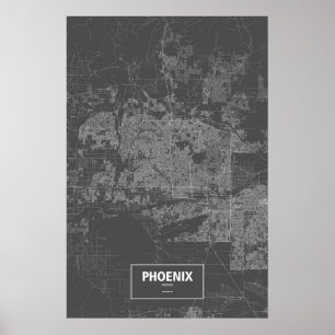 Poster Phoenix, Arizona (blanc sur noir)