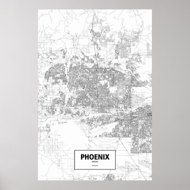 Poster Phoenix, Arizona (noir sur blanc) (Devant)