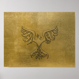 Poster Phoenix Bird Gold Embossed
