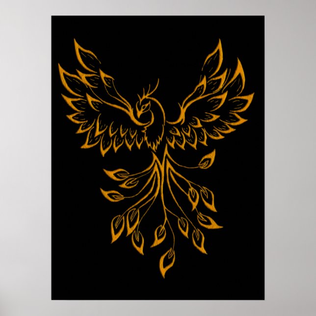 Poster Phoenix en or de cuivre se lève sur noir (Devant)