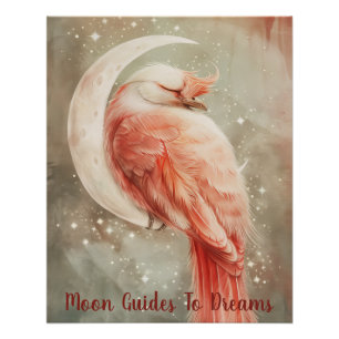 Poster Phoenix oiseau bébé dormir sur la Lune